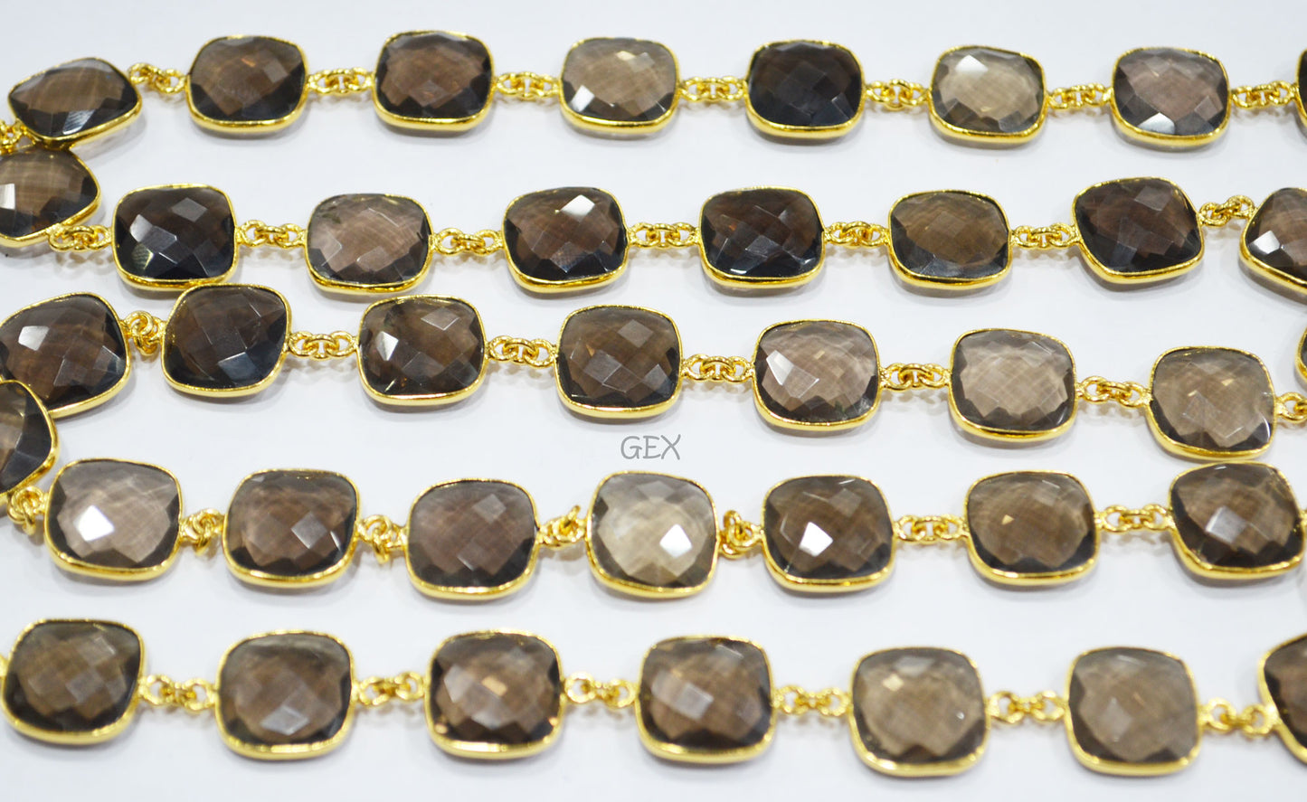 Smoky Faceted Cushion Shape Connector Chain , 15 - 16 mm , RB-6739
