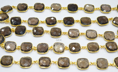 Smoky Faceted Cushion Shape Connector Chain , 15 - 16 mm , RB-6739
