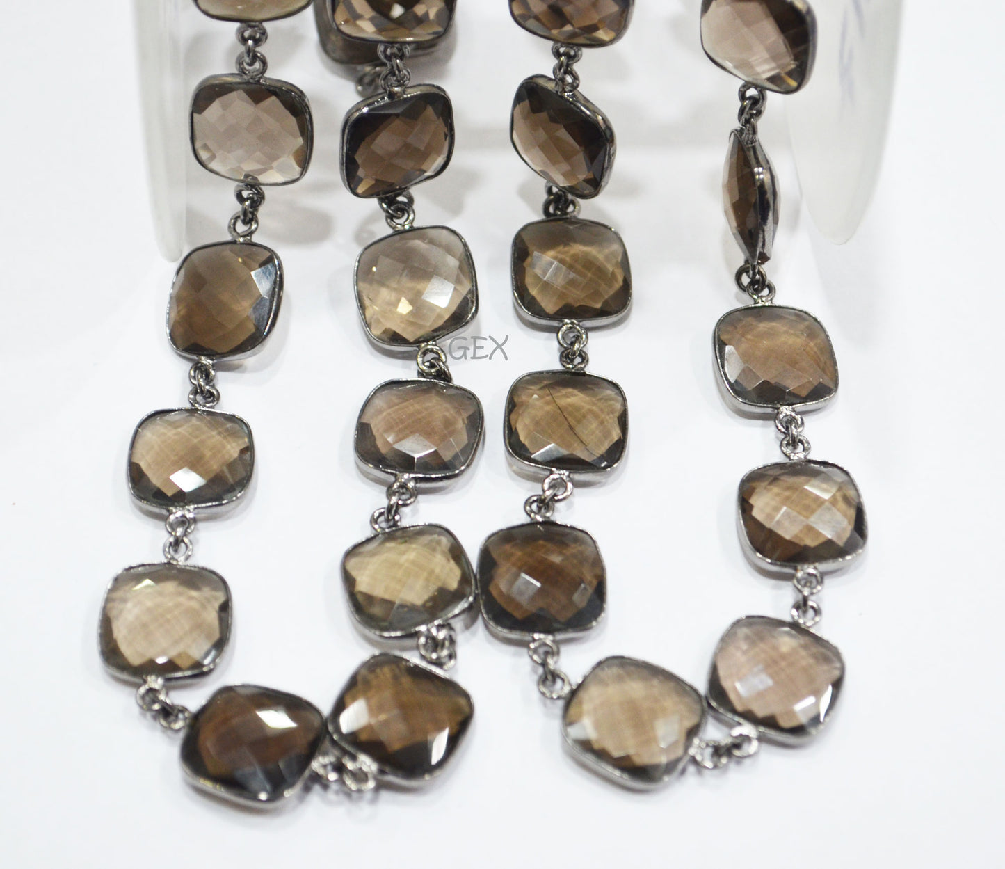 Smoky Faceted Cushion Shape Connector Chain , 15 - 16 mm , RB-6739