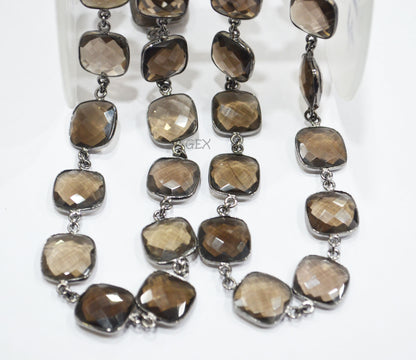 Smoky Faceted Cushion Shape Connector Chain , 15 - 16 mm , RB-6739