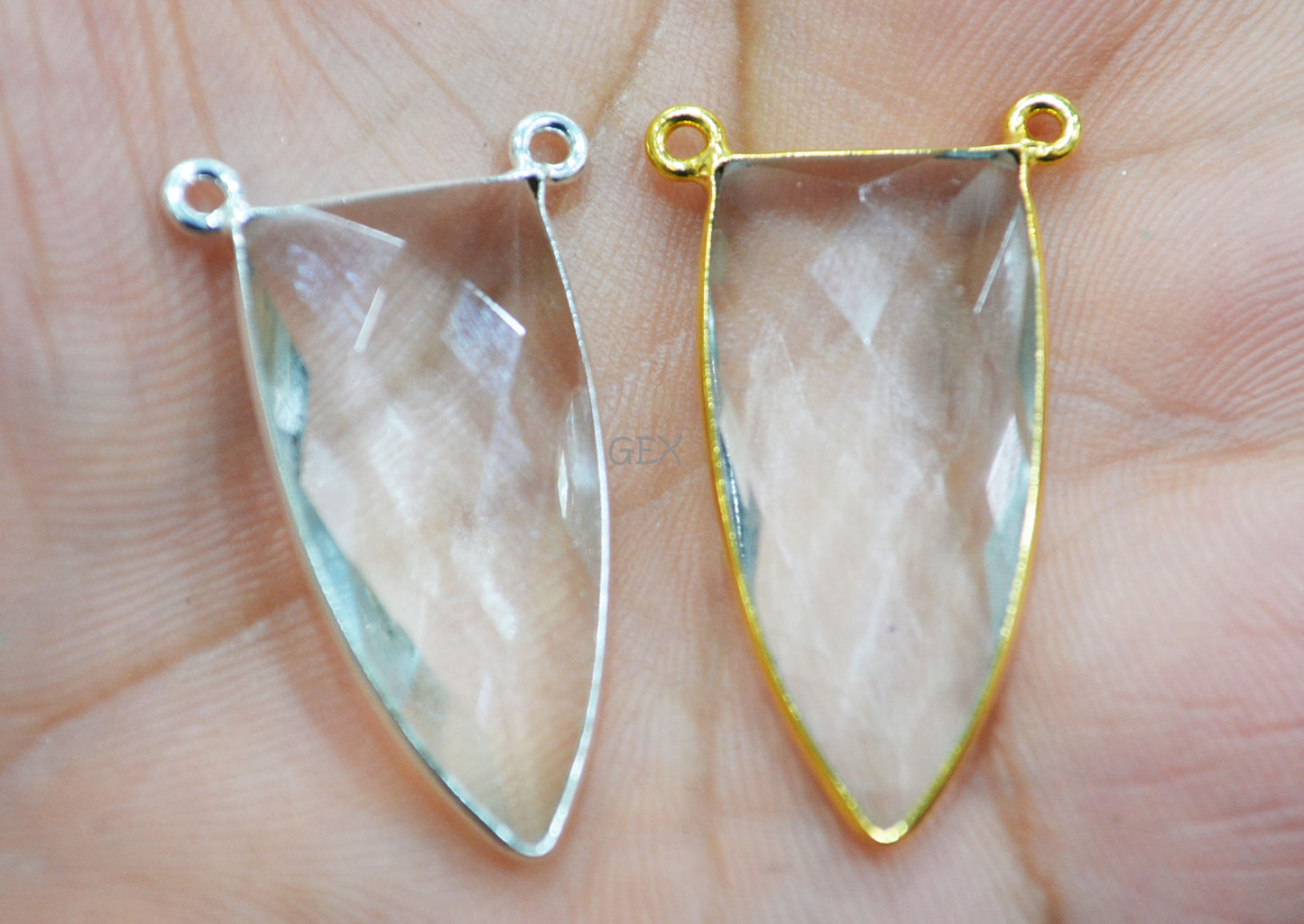 Crystal Hydro Quartz Faceted Arrowhead Shape Connector , Sold By Piece , 14x28 mm , RB-6742