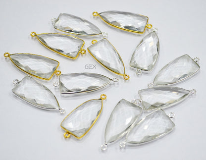 Crystal Hydro Quartz Faceted Arrowhead Shape Connector , Sold By Piece , 14x28 mm , RB-6743
