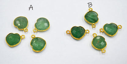 Green Strawberry Quartz Faceted Heart Shape Single And Double Bail Connector With 1 Gm Gold Plating Charm , Sold By Piece , 14 mm , RB-6787