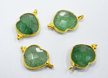 Green Strawberry Quartz Faceted Heart Shape Single Bail Connector With 1 Gm Gold Plating , Sold By Piece , Ready Component , 14 mm , RB-6789