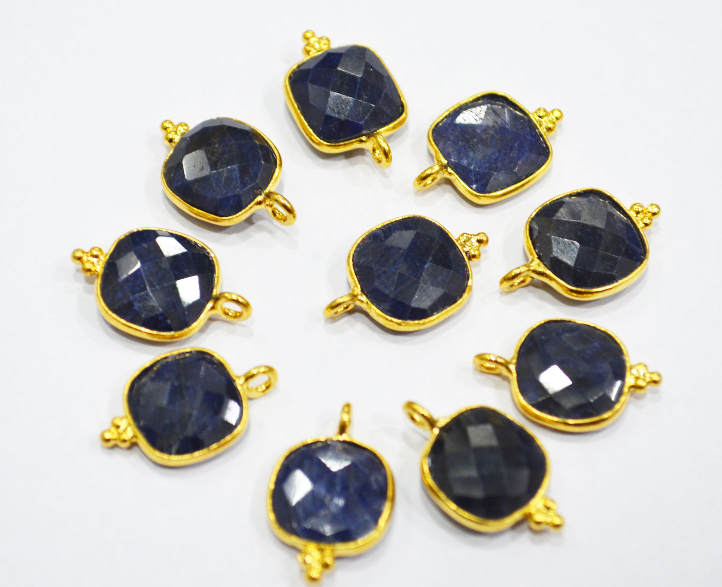 Amazing Corundum Sapphire Faceted Cushion Shape Single Bail Connector With 1 Gm Gold Plating Charm , Sold By Piece , 11 mm , RB-6795
