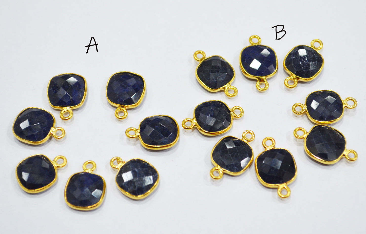 Corundum Sapphire Faceted Cushion Shape Single And Double Bail Connector With 1 Gm Gold Plating Charm , Sold By Piece , 11 mm , RB-6797