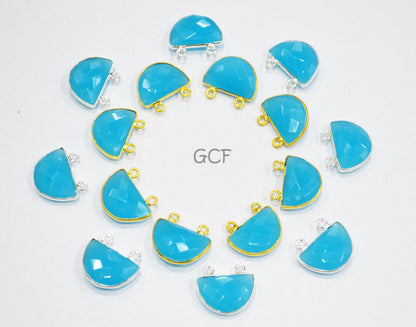Aqua Blue Hydro Quartz Faceted Half Moon Shape Connector , Aqua Blue Hydro Glass Double Bail Connector , Sold By Piece , 13x19 mm , RB-7093
