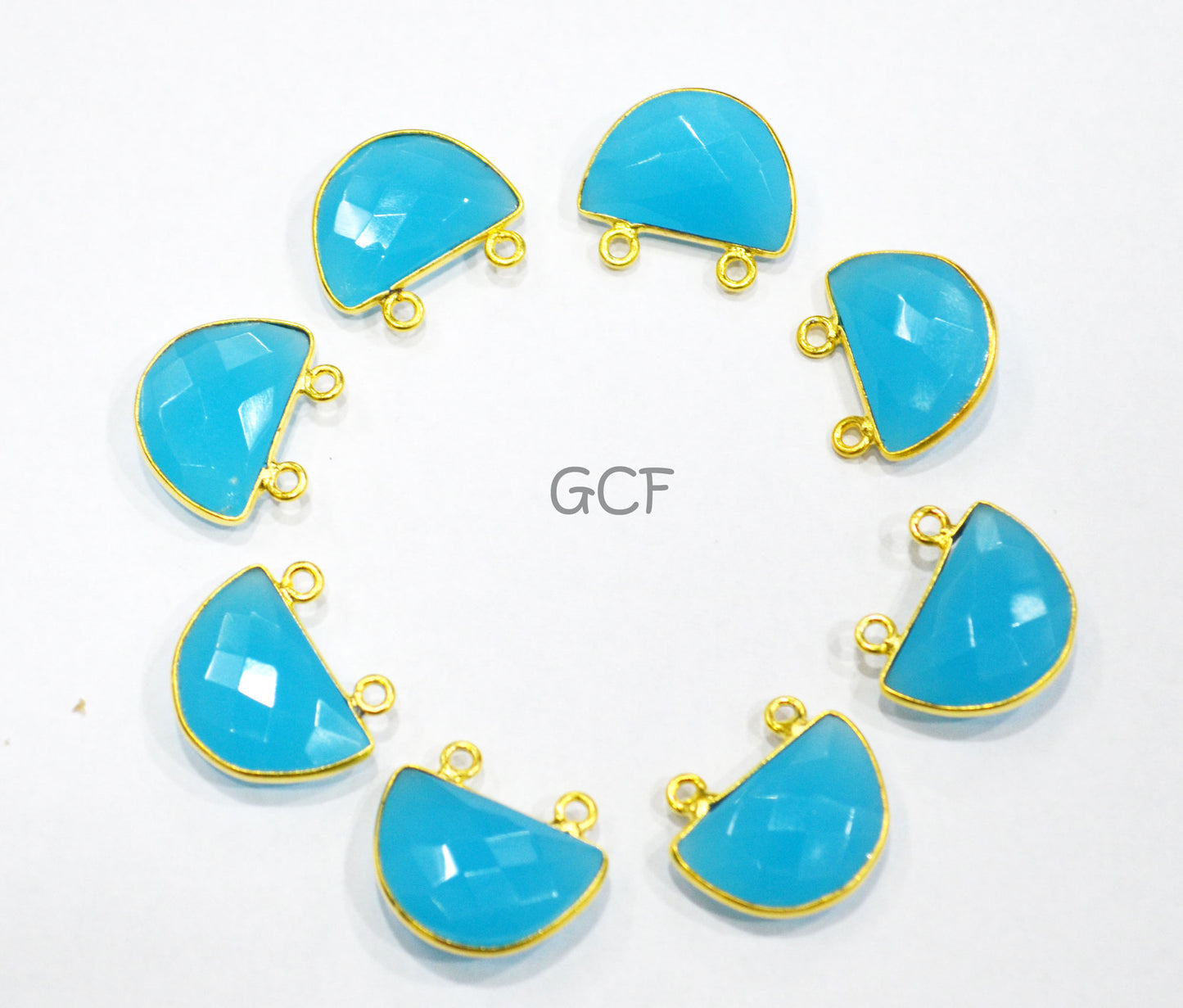 Aqua Blue Hydro Quartz Faceted Half Moon Shape Connector , Aqua Blue Hydro Glass Double Bail Connector , Sold By Piece , 13x19 mm , RB-7093