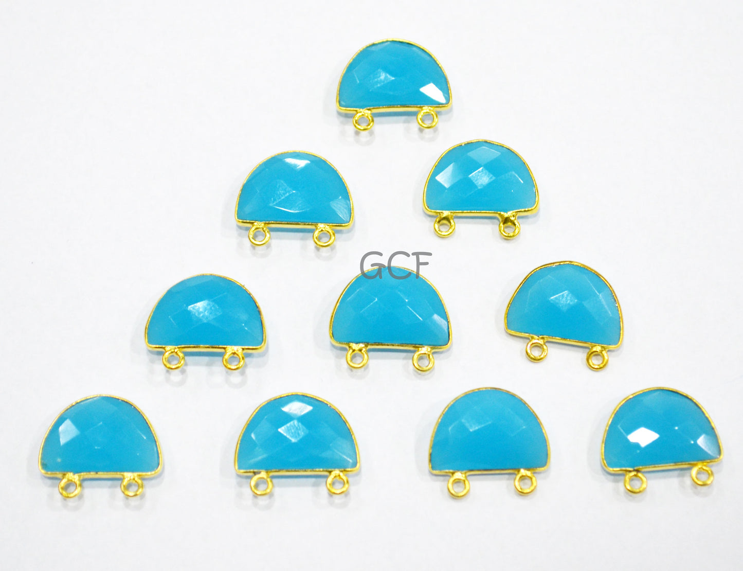 Aqua Blue Hydro Quartz Faceted Half Moon Shape Connector , Aqua Blue Hydro Glass Double Bail Connector , Sold By Piece , 13x19 mm , RB-7093