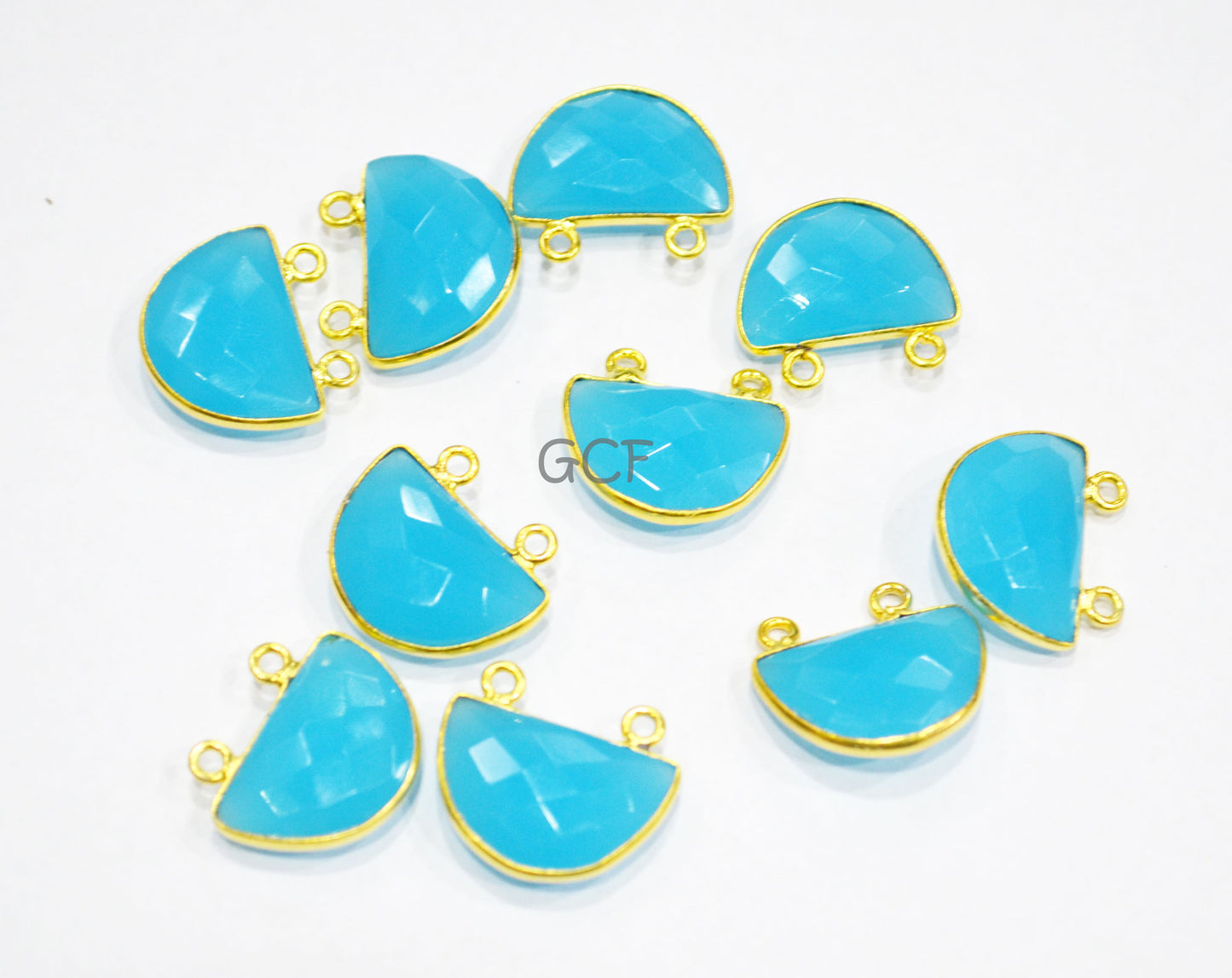 Aqua Blue Hydro Quartz Faceted Half Moon Shape Connector , Aqua Blue Hydro Glass Double Bail Connector , Sold By Piece , 13x19 mm , RB-7093