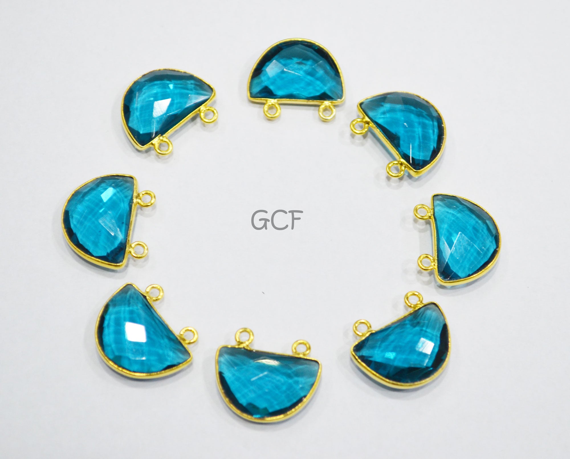 Teal Green Hydro Quartz Faceted Half Moon Shape Connector , Teal Green Hydro Glass Double Bail Connector , Sold By Piece , 13x19 mm ,RB-7095