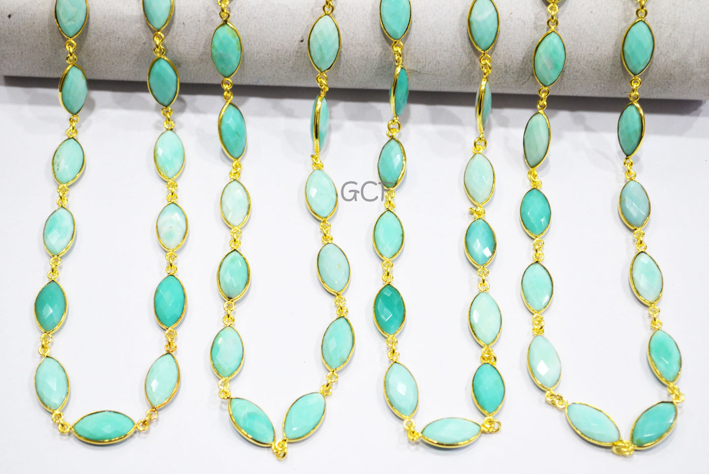 Peru Chalcedony Faceted Marquise Shape Connector Chain , Peru Chalcedony Marquise Shape Bezel Link Chain , 8x15 mm , RB-7121