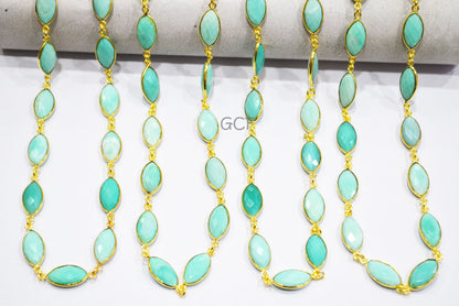 Peru Chalcedony Faceted Marquise Shape Connector Chain , Peru Chalcedony Marquise Shape Bezel Link Chain , 8x15 mm , RB-7121