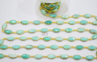 Peru Chalcedony Faceted Marquise Shape Connector Chain , Peru Chalcedony Marquise Shape Bezel Link Chain , 8x15 mm , RB-7121
