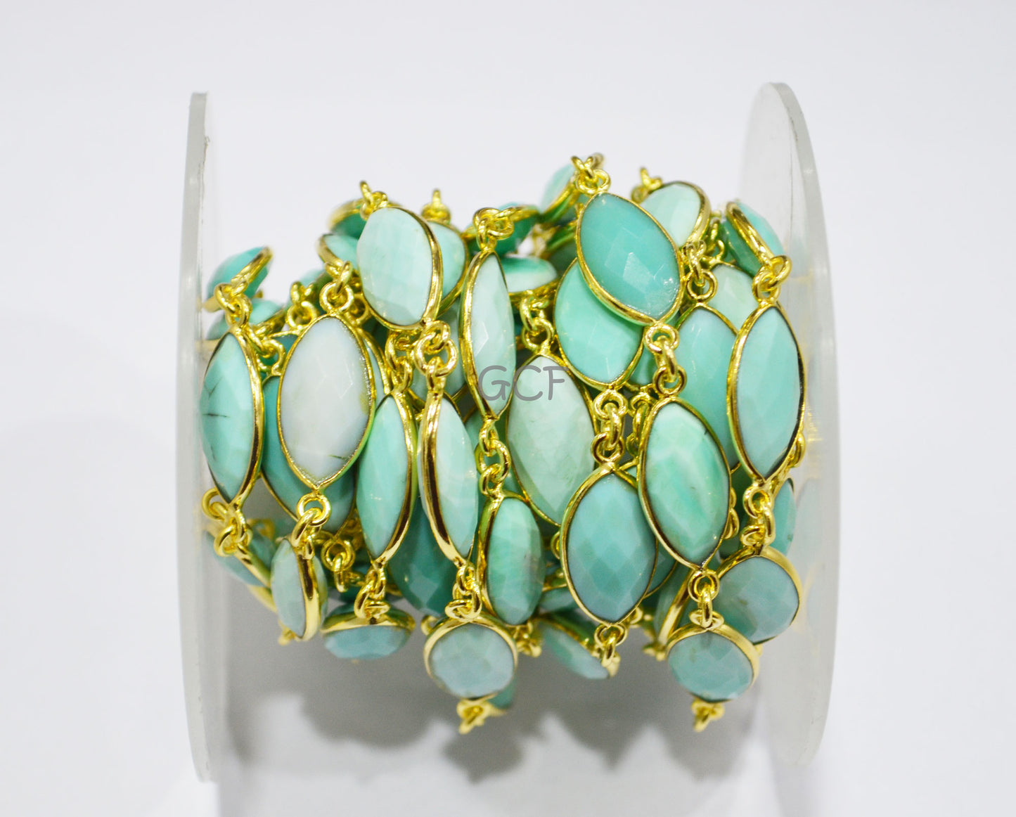 Peru Chalcedony Faceted Marquise Shape Connector Chain , Peru Chalcedony Marquise Shape Bezel Link Chain , 8x15 mm , RB-7121