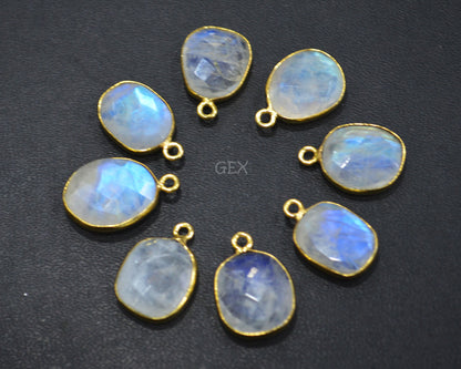 Rainbow Moonstone Faceted Free Form Shape Connector , Sold By Piece , 11x14 - 14x16 mm , RB-7123