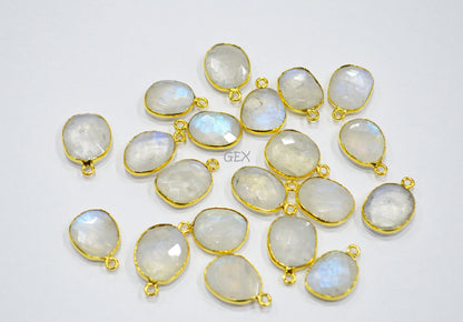 Rainbow Moonstone Faceted Free Form Shape Connector , Sold By Piece , 11x14 - 14x16 mm , RB-7123