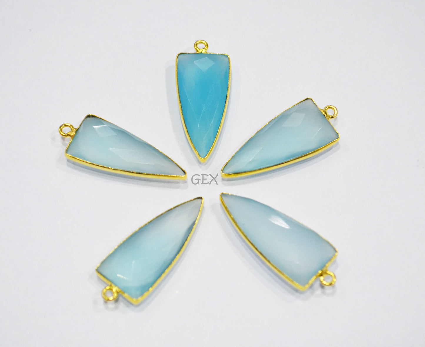 Aqua Chalcedony Faceted Arrowhead Shape Connector , Sold By Piece , 13x29 mm , RB-7128