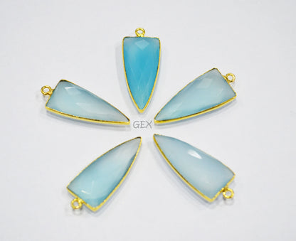 Aqua Chalcedony Faceted Arrowhead Shape Connector , Sold By Piece , 13x29 mm , RB-7128