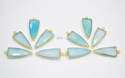 Aqua Chalcedony Faceted Arrowhead Shape Connector , Sold By Piece , 13x29 mm , RB-7128