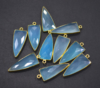 Aqua Chalcedony Faceted Arrowhead Shape Connector , Sold By Piece , 13x29 mm , RB-7128