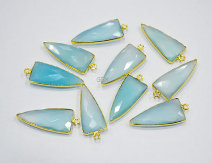 Aqua Chalcedony Faceted Arrowhead Shape Connector , Sold By Piece , 13x29 mm , RB-7128
