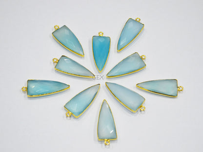 Aqua Chalcedony Faceted Arrowhead Shape Connector , Sold By Piece , 13x29 mm , RB-7128
