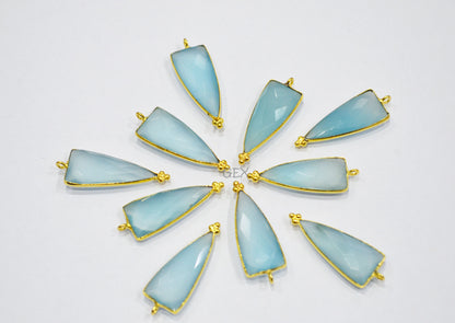 Aqua Chalcedony Faceted Arrowhead Shape Connector , Sold By Piece , 13x29 mm , RB-7129