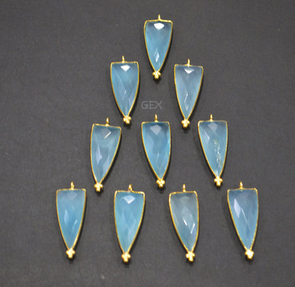 Aqua Chalcedony Faceted Arrowhead Shape Connector , Sold By Piece , 13x29 mm , RB-7129