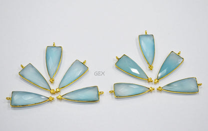 Aqua Chalcedony Faceted Arrowhead Shape Connector , Sold By Piece , 13x29 mm , RB-7129