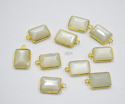 Ceylon Moonstone Faceted Rectangle Shape Connector , Sold By Piece , 13x17 mm , RB-7130