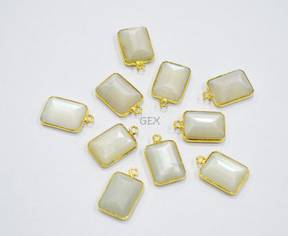 Ceylon Moonstone Faceted Rectangle Shape Connector , Sold By Piece , 13x17 mm , RB-7130