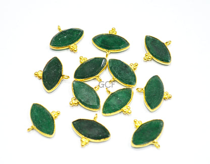 Green Aventurine Faceted Marquise Shape Connector , Green Aventurine Marquise Single Bail Bezel Connector ,Sold By Piece , 9x18 mm , RB-7135