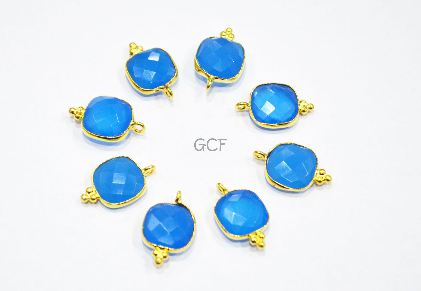 Blue Chalcedony Faceted Cushion Shape Connector , Blue Chalcedony Cushion Shape Single Bail Connector , Sold By Piece , 12 - 13 mm , RB-7139
