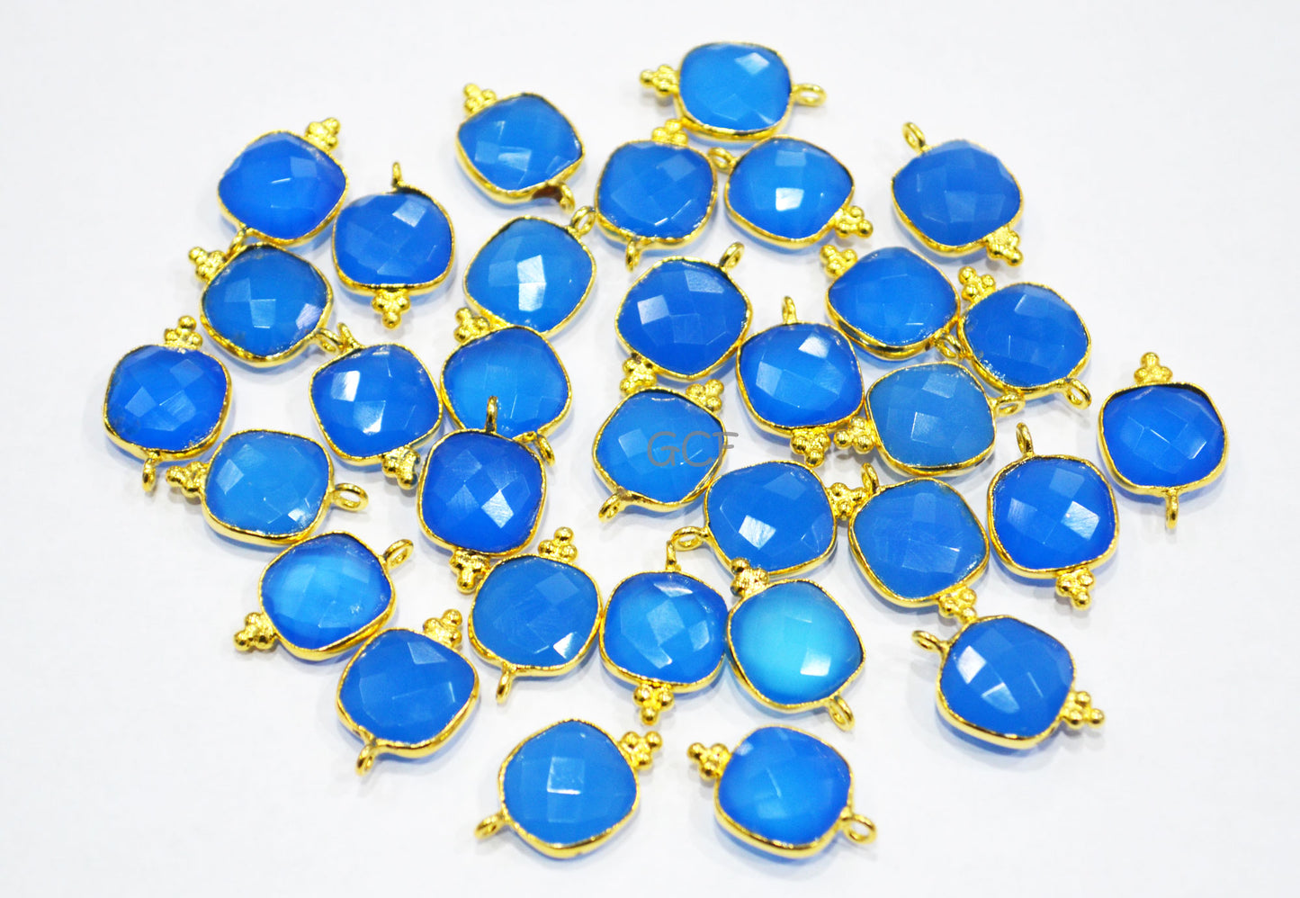 Blue Chalcedony Faceted Cushion Shape Connector , Blue Chalcedony Cushion Shape Single Bail Connector , Sold By Piece , 12 - 13 mm , RB-7139