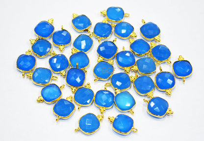 Blue Chalcedony Faceted Cushion Shape Connector , Blue Chalcedony Cushion Shape Single Bail Connector , Sold By Piece , 12 - 13 mm , RB-7139