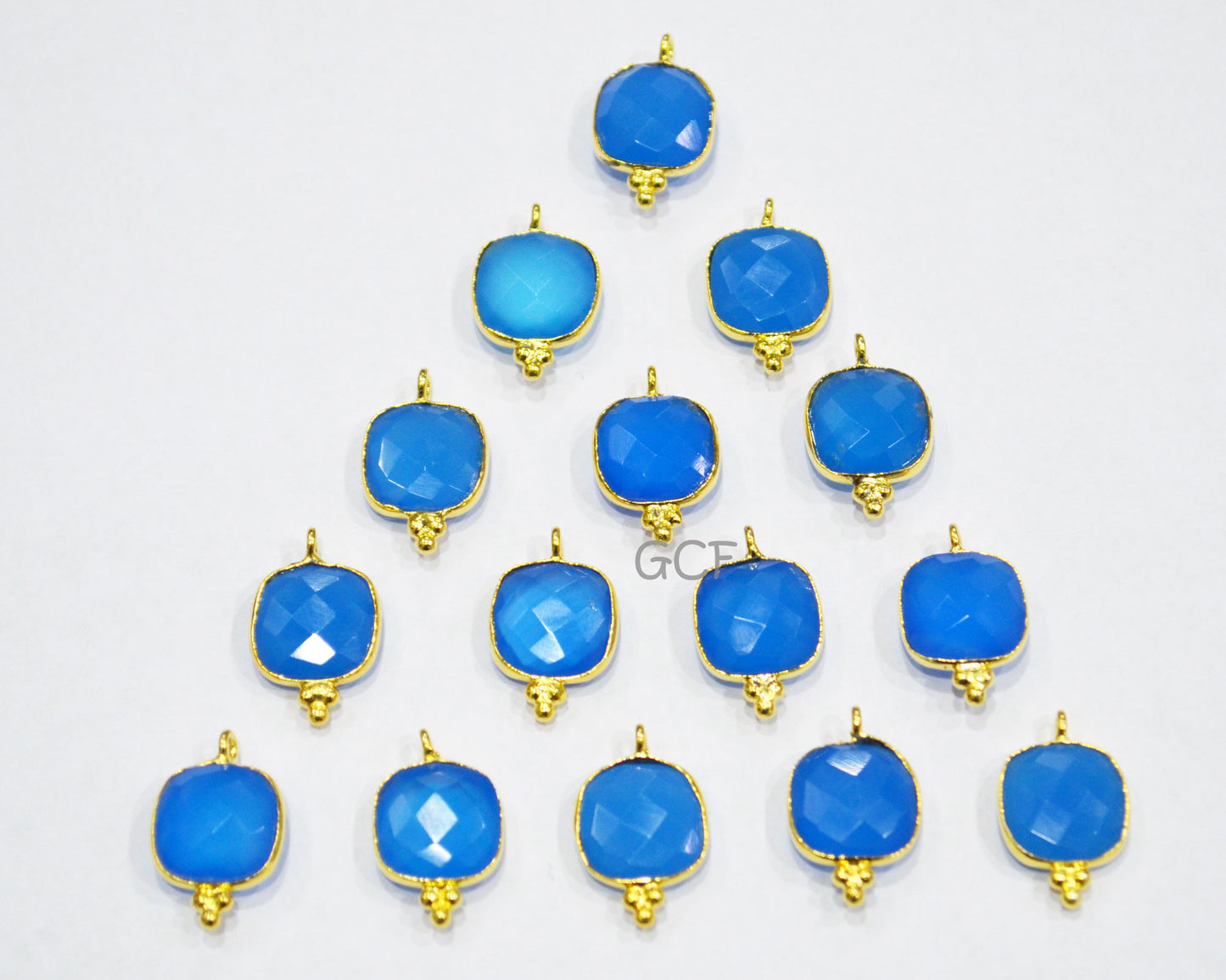 Blue Chalcedony Faceted Cushion Shape Connector , Blue Chalcedony Cushion Shape Single Bail Connector , Sold By Piece , 12 - 13 mm , RB-7139