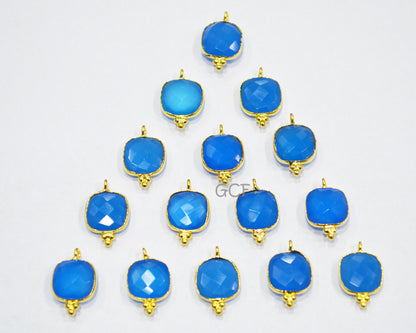 Blue Chalcedony Faceted Cushion Shape Connector , Blue Chalcedony Cushion Shape Single Bail Connector , Sold By Piece , 12 - 13 mm , RB-7139