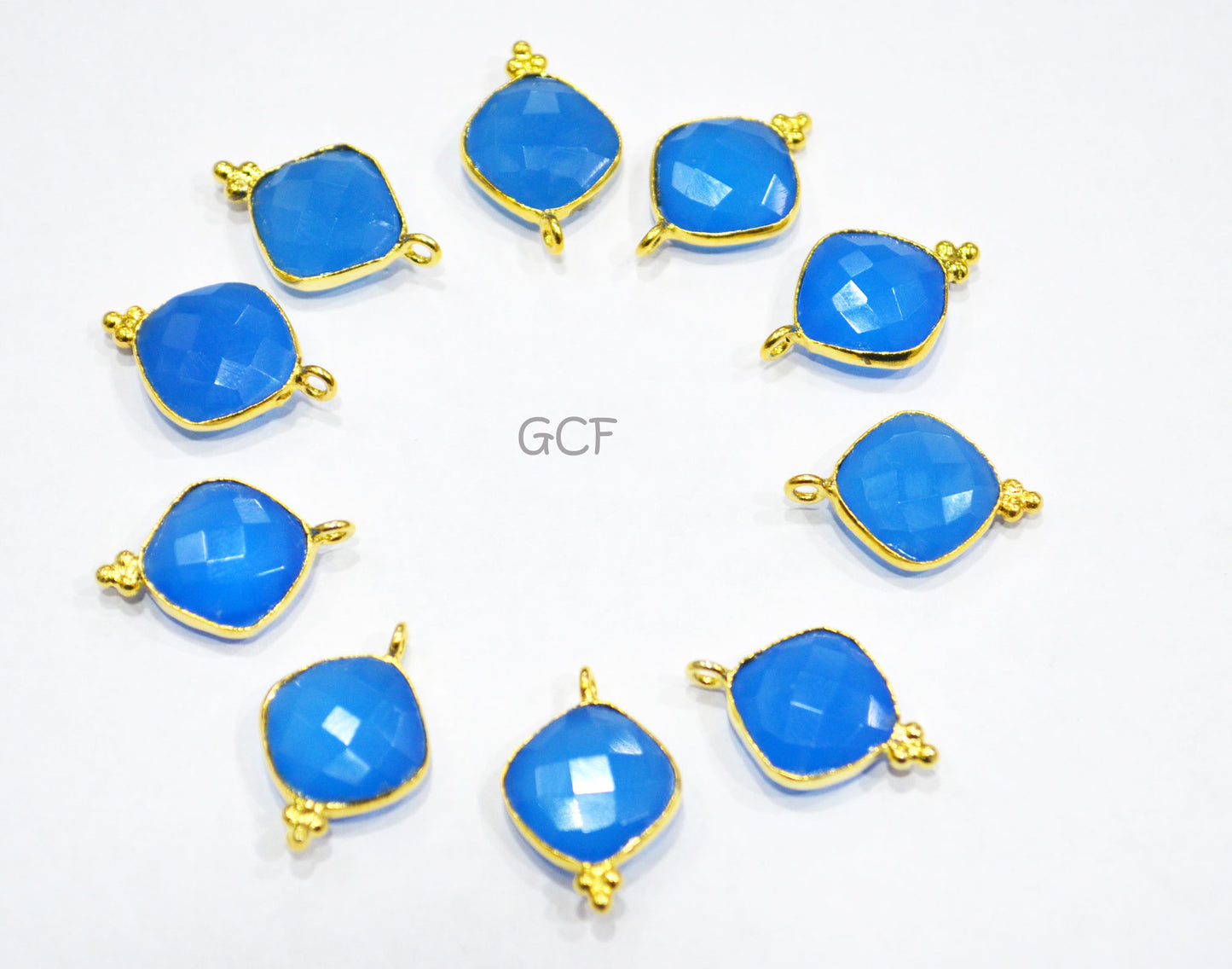 Blue Chalcedony Faceted Cushion Shape Connector , Blue Chalcedony Cushion Shape Single Bail Connector , Sold By Piece , 12 - 13 mm , RB-7140