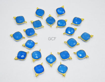 Blue Chalcedony Faceted Cushion Shape Connector , Blue Chalcedony Cushion Shape Single Bail Connector , Sold By Piece , 12 - 13 mm , RB-7140