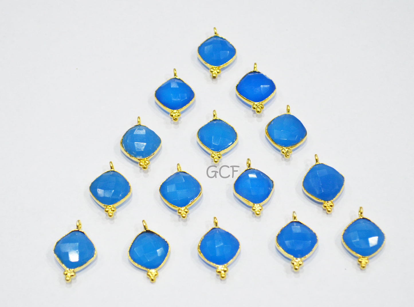 Blue Chalcedony Faceted Cushion Shape Connector , Blue Chalcedony Cushion Shape Single Bail Connector , Sold By Piece , 12 - 13 mm , RB-7140