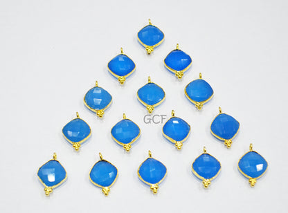 Blue Chalcedony Faceted Cushion Shape Connector , Blue Chalcedony Cushion Shape Single Bail Connector , Sold By Piece , 12 - 13 mm , RB-7140