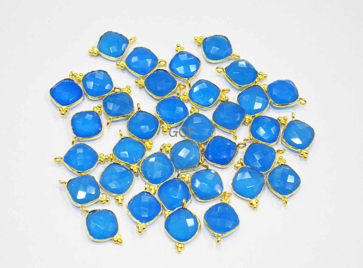 Blue Chalcedony Faceted Cushion Shape Connector , Blue Chalcedony Cushion Shape Single Bail Connector , Sold By Piece , 12 - 13 mm , RB-7140