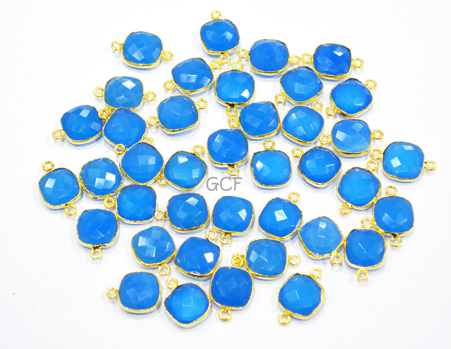 Blue Chalcedony Faceted Cushion Shape Double Bail Connector , Blue Chalcedony Cushion Single Bail Connector , Sold By Piece , 12 mm ,RB-7141