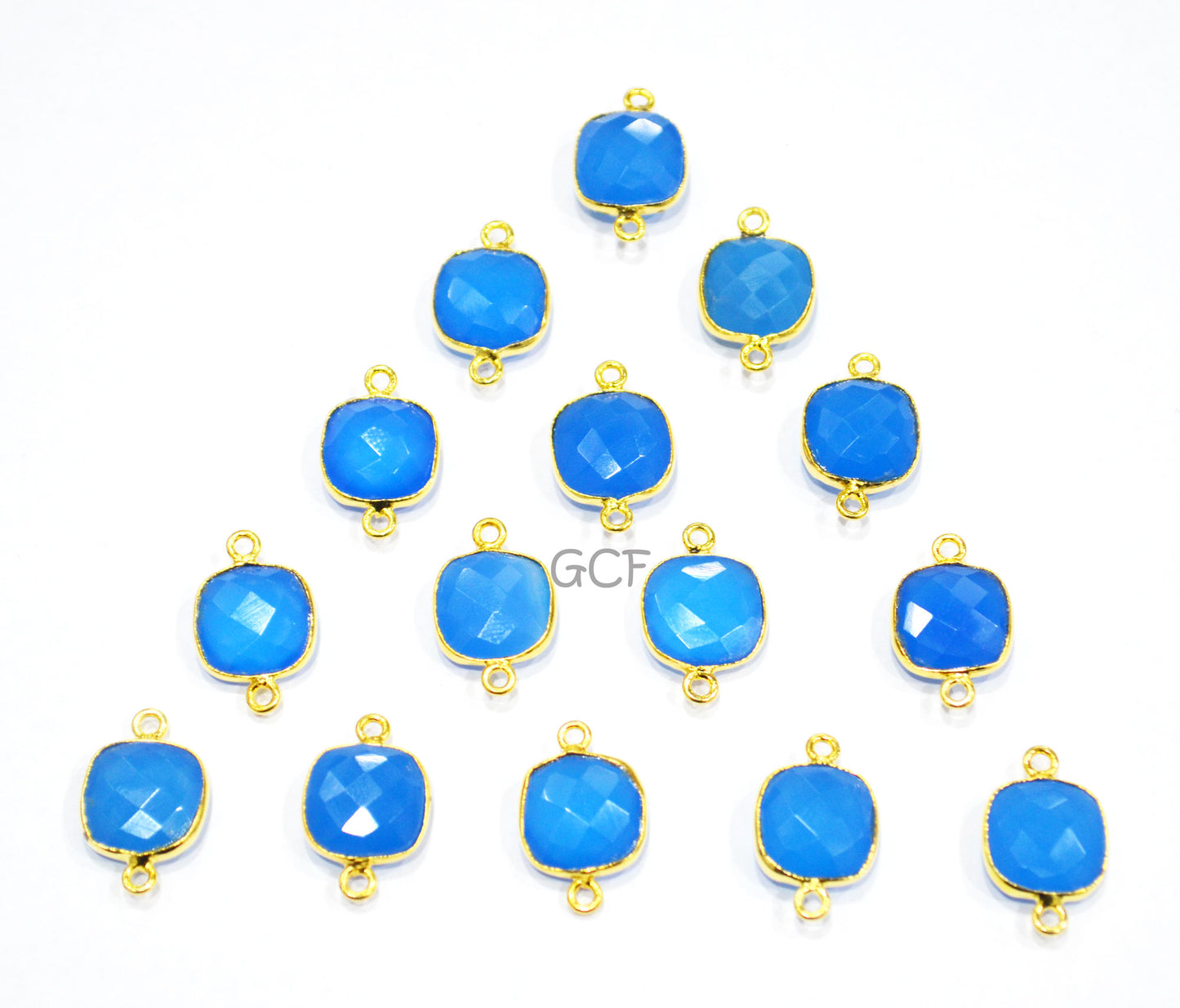 Blue Chalcedony Faceted Cushion Shape Double Bail Connector , Blue Chalcedony Cushion Single Bail Connector , Sold By Piece , 12 mm ,RB-7141