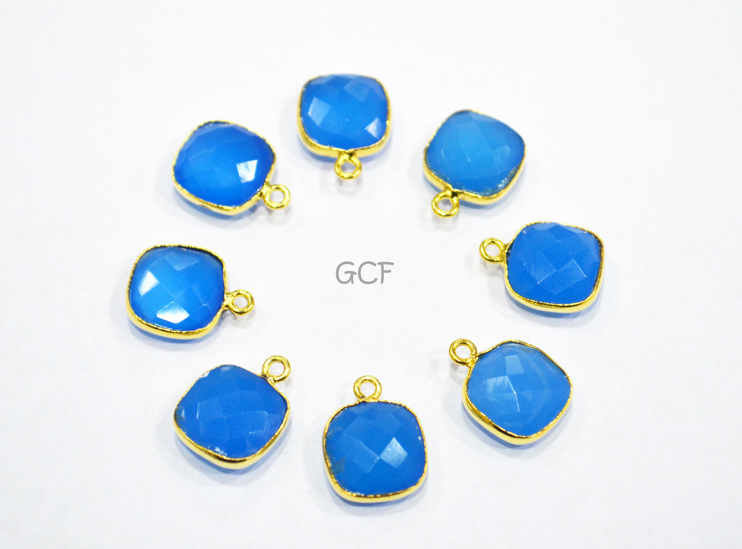Blue Chalcedony Faceted Cushion Shape Double Bail Connector , Blue Chalcedony Cushion Single Bail Connector , Sold By Piece , 12 mm ,RB-7141
