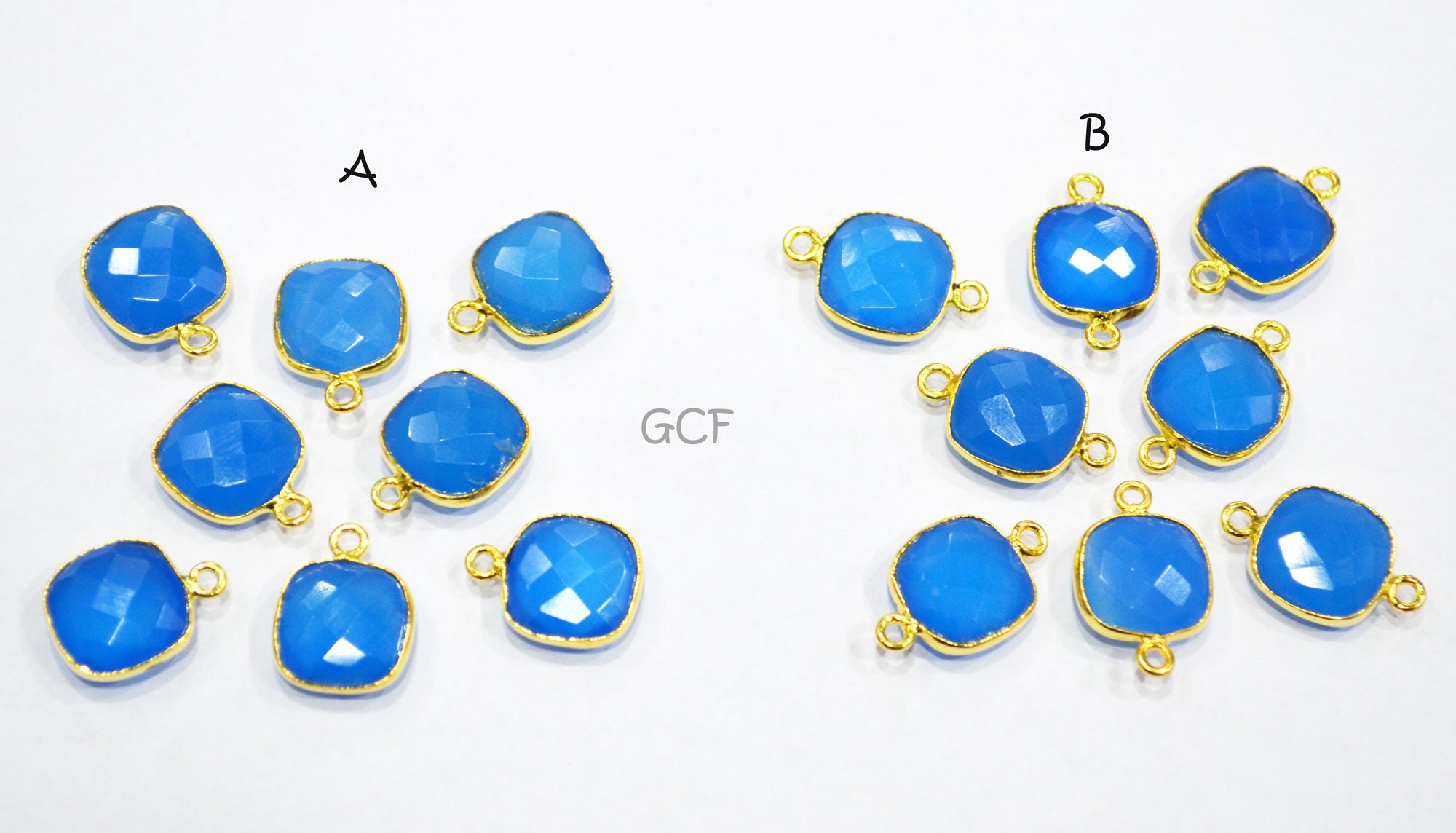 Blue Chalcedony Faceted Cushion Shape Double Bail Connector , Blue Chalcedony Cushion Single Bail Connector , Sold By Piece , 12 mm ,RB-7141