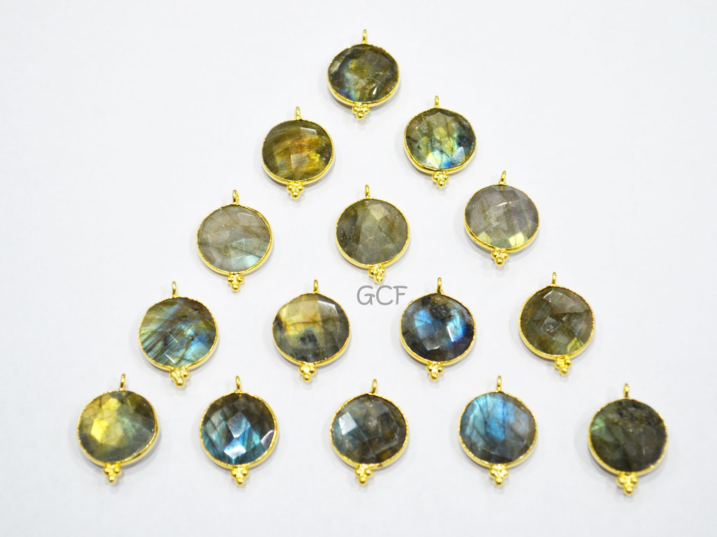 Labradorite Faceted Coin Shape Connector , Labradorite Coin Shape Single Bail Bezel Connector , Sold By Piece , 16 mm , RB-7143