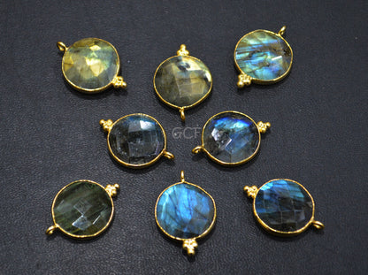 Labradorite Faceted Coin Shape Connector , Labradorite Coin Shape Single Bail Bezel Connector , Sold By Piece , 16 mm , RB-7143