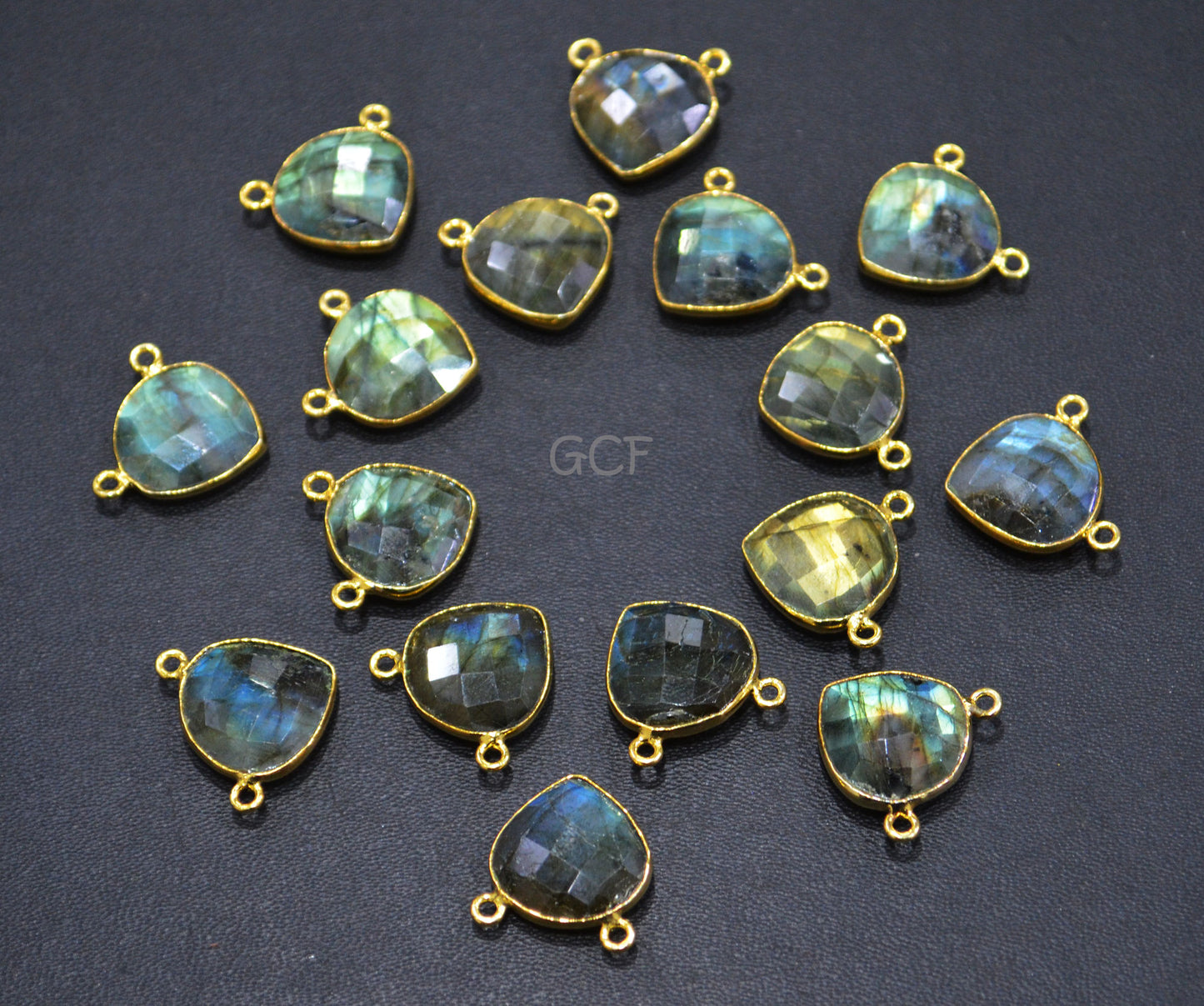 Labradorite Faceted Heart Shape Connector , Labradorite Heart Shape Double Bail Bezel Connector , Sold By Piece , 16 mm , RB-7145